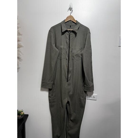 ASKK NY Zip Front Long Sleeve Utility Jumpsuit Linen Lyocell In Green Size 3 - Picture 7 of 13